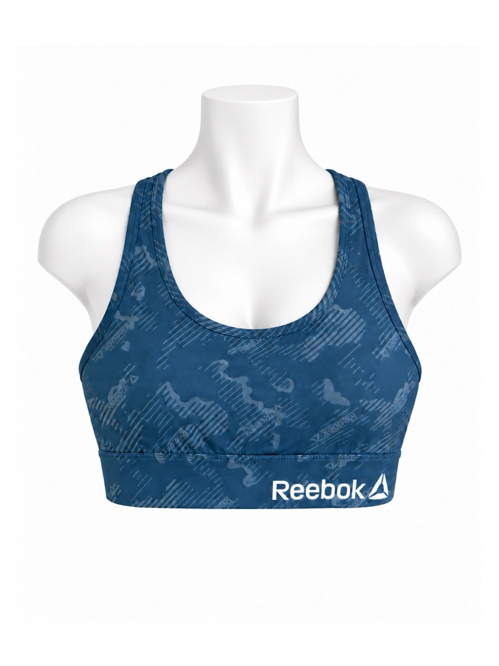 Size S Reebok Women’s Dark Blue Printed Racerback Sports Bra NWT